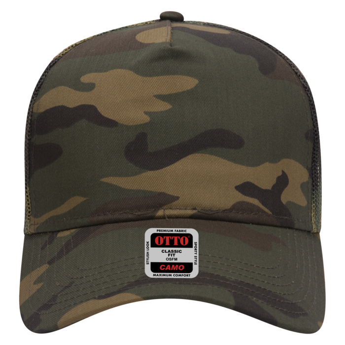 OTTO CAP Camouflage 5 Panel Mid Profile Mesh Back Trucker Hat Thumbnail